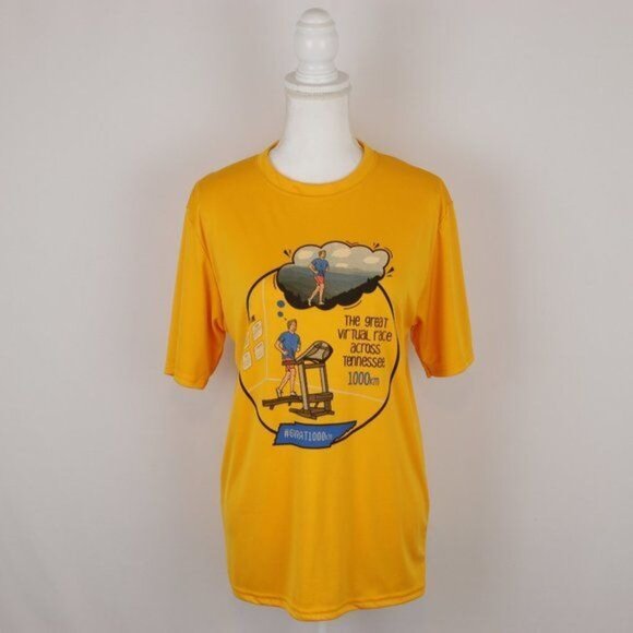 Port & Company Adult Unisex Small Yellow Graphic Crewneck Short Sleeve Tech Tee - Picture 1 of 7